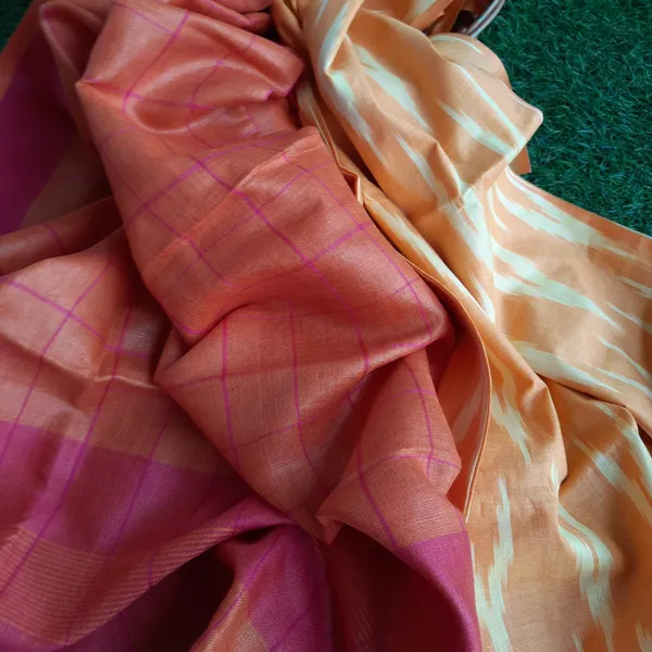 Pure_Linen_Lustrous_Red_Dupatta_&_Yellow_Ikkat_Kurti_Set