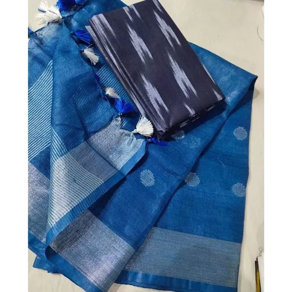 Pure_Linen_Graceful_Blue_Dupatta_&_Ikkat_Kurti_Set