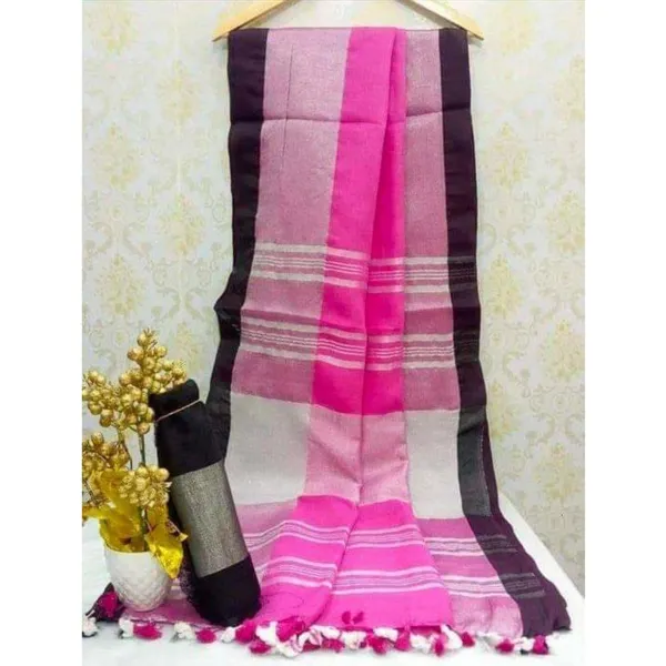 Impressionistic_Handwoven_Pure_Linen_Pink_Saree