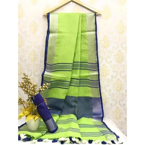 Illuminating_Handwoven_Pure_Linen_Green_Saree