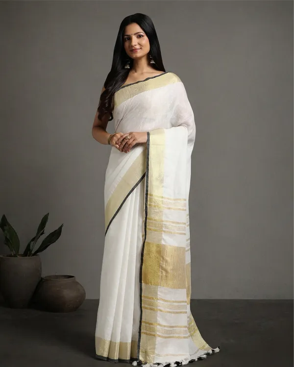 Lively_Handwoven_Pure_Linen_White_Saree