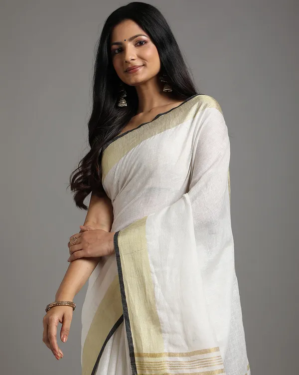 Lively_Handwoven_Pure_Linen_White_Saree