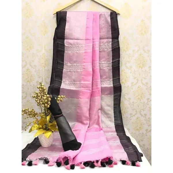 Stimulating_Handwoven_Pure_Linen_Pink_Saree