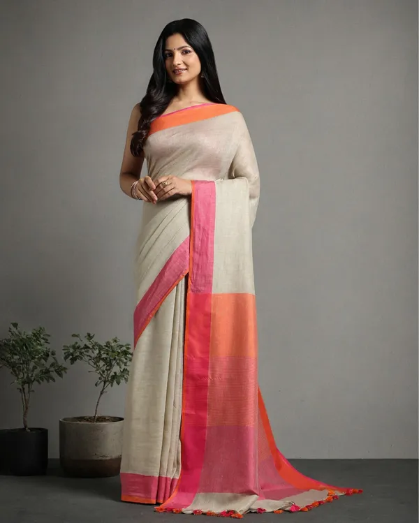 Evocative_Handwoven_Pure_Linen_Beige_Saree