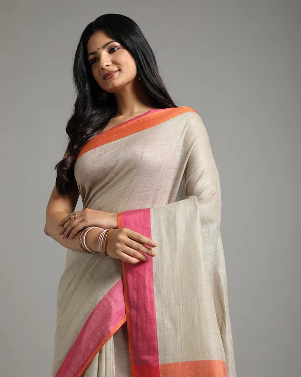 Evocative_Handwoven_Pure_Linen_Beige_Saree