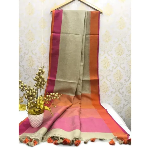 Evocative_Handwoven_Pure_Linen_Beige_Saree