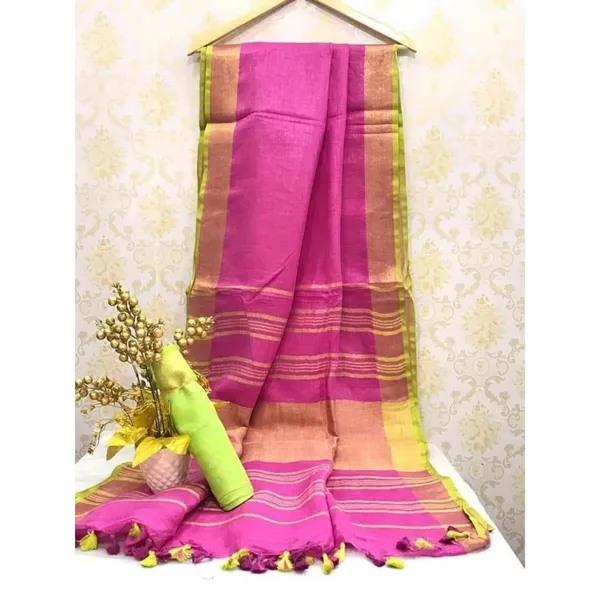 Color-Rich_Handwoven_Pure_Linen_Pink_Saree