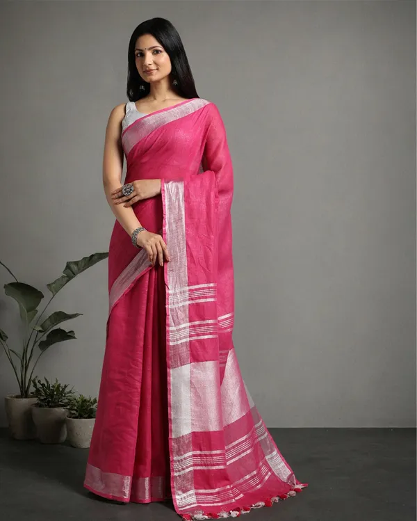Masterful_Handwoven_Pure_Linen_Pink_Saree