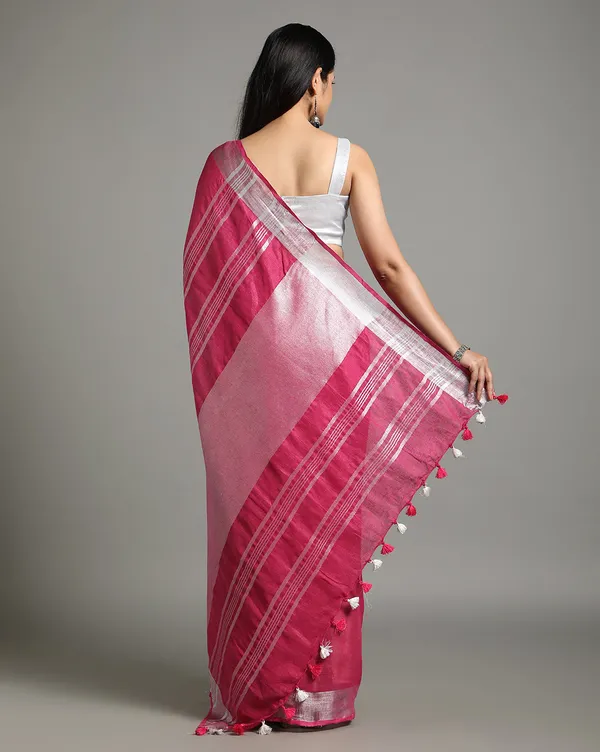 Masterful_Handwoven_Pure_Linen_Pink_Saree