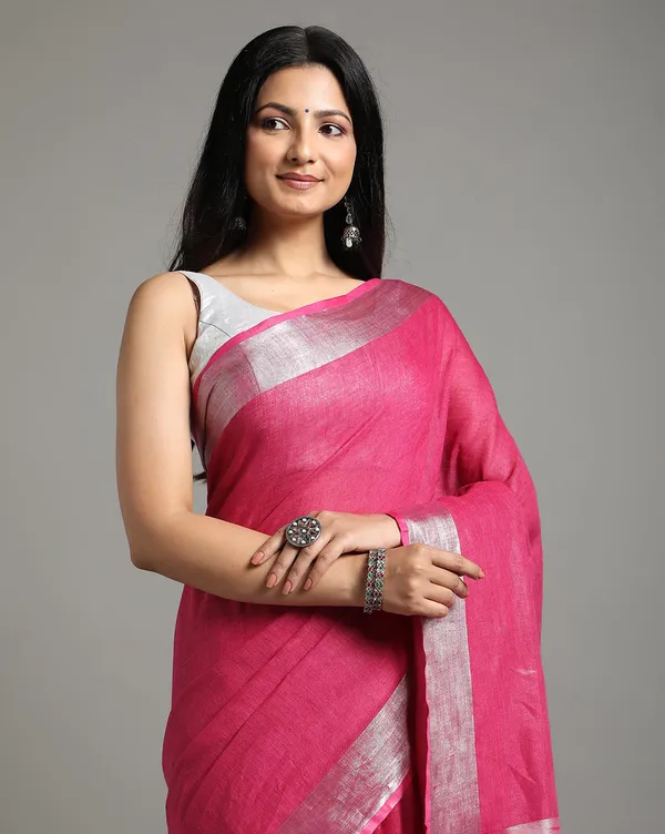 Masterful_Handwoven_Pure_Linen_Pink_Saree