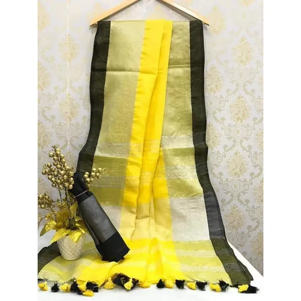 Idyllic_Handwoven_Pure_Linen_Yellow_Saree
