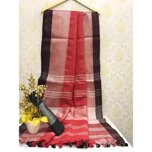 Harmonious_Handwoven_Pure_Linen_Red_Saree