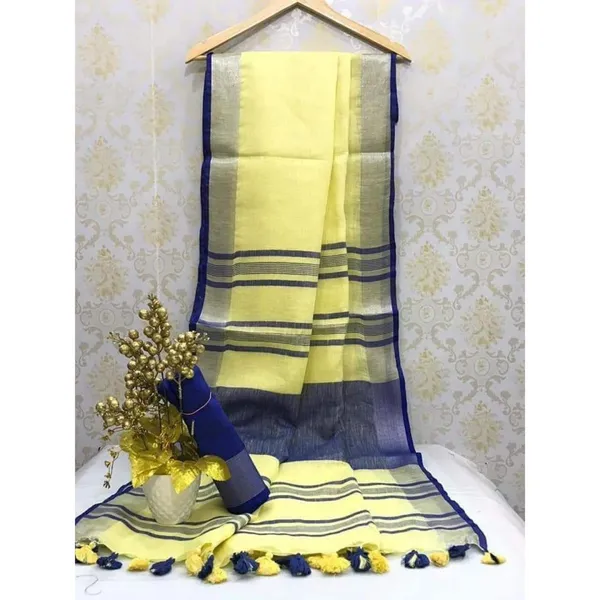 Hypnotic_Handwoven_Pure_Linen_Yellow_Saree