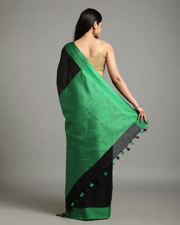 Whimsical_Handwoven_Pure_Linen_Black_Saree
