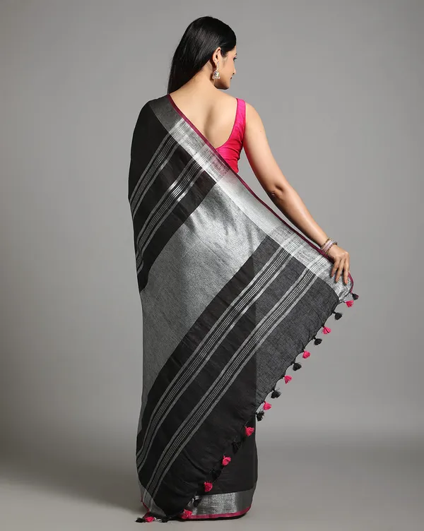 Tranquil_Handwoven_Pure_Linen_Black_Saree
