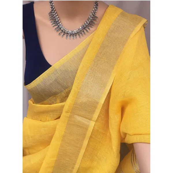 Melodic_Handwoven_Pure_Linen_Yellow_Saree