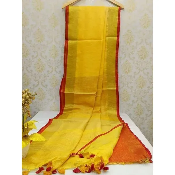 Empowering_Handwoven_Pure_Linen_Yellow_Saree