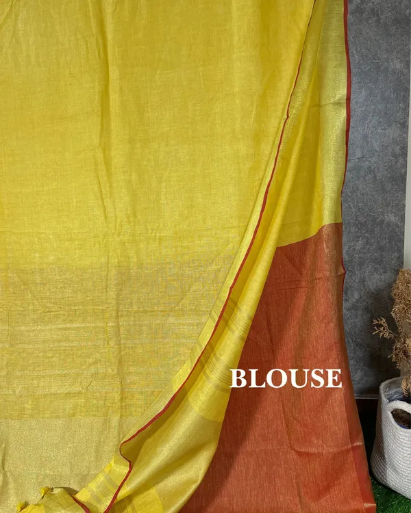 Empowering_Handwoven_Pure_Linen_Yellow_Saree