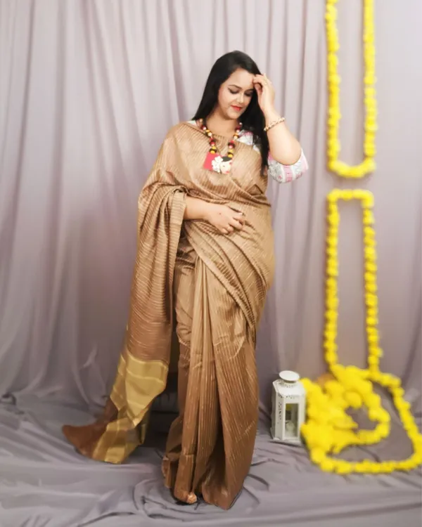 Eri_Silk_Tussar_Striped_Brown_Saree