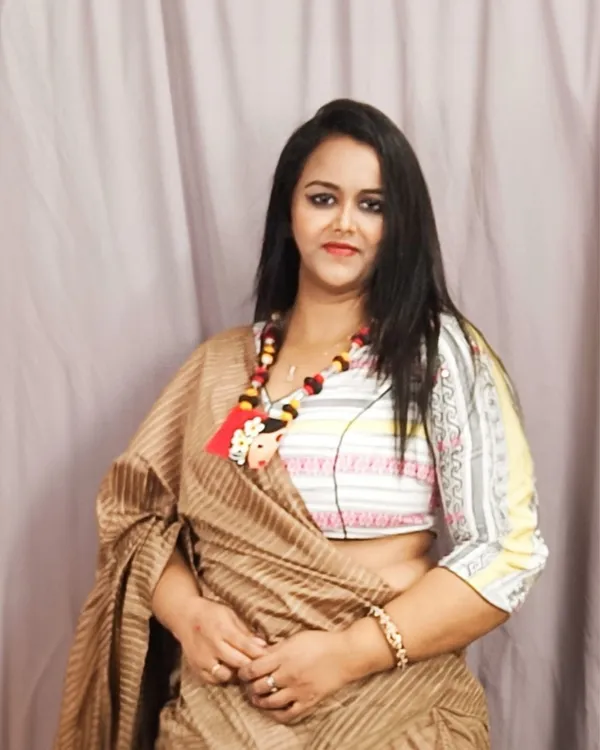 Eri_Silk_Tussar_Striped_Brown_Saree