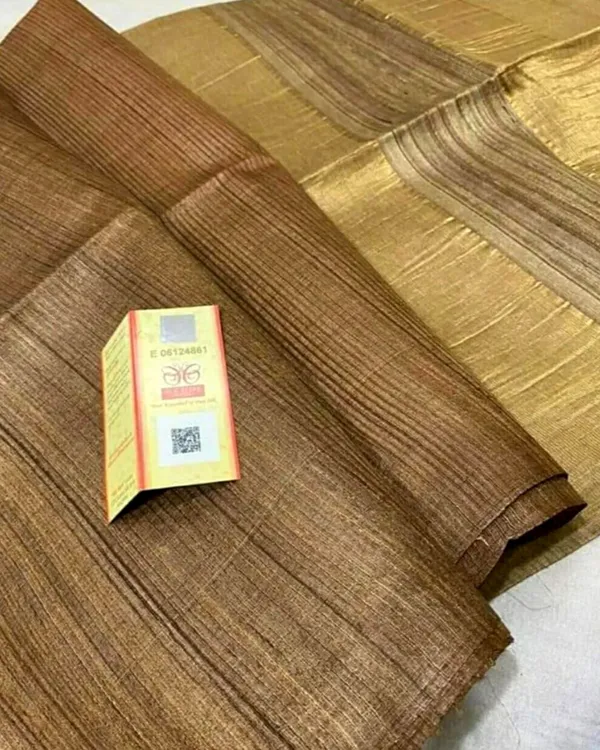 Eri_Silk_Tussar_Striped_Brown_Saree
