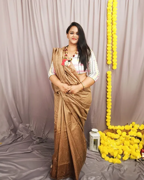 Eri_Silk_Tussar_Striped_Brown_Saree