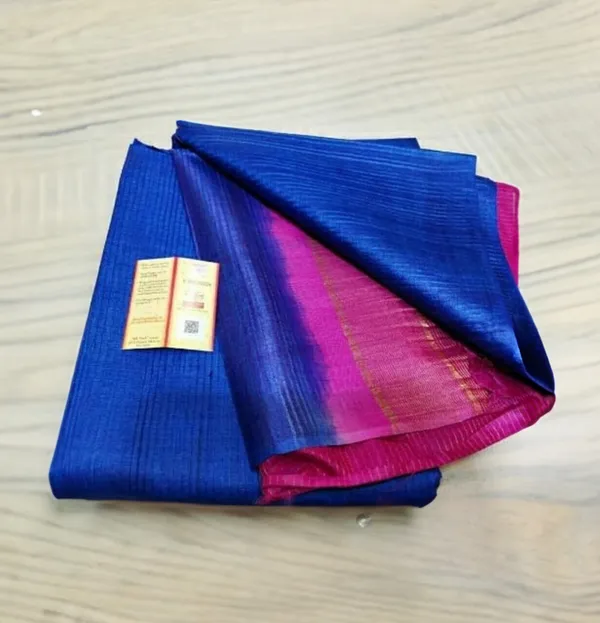 Eri_Silk_Tussar_Striped_Blue_&_Pink_Saree