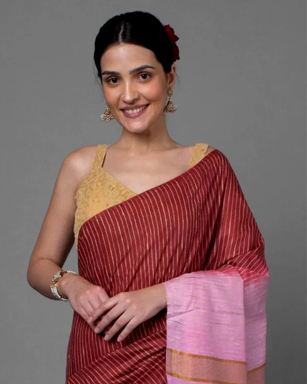 Eri_Silk_Tussar_Striped_Maroon_&_Pink_Saree