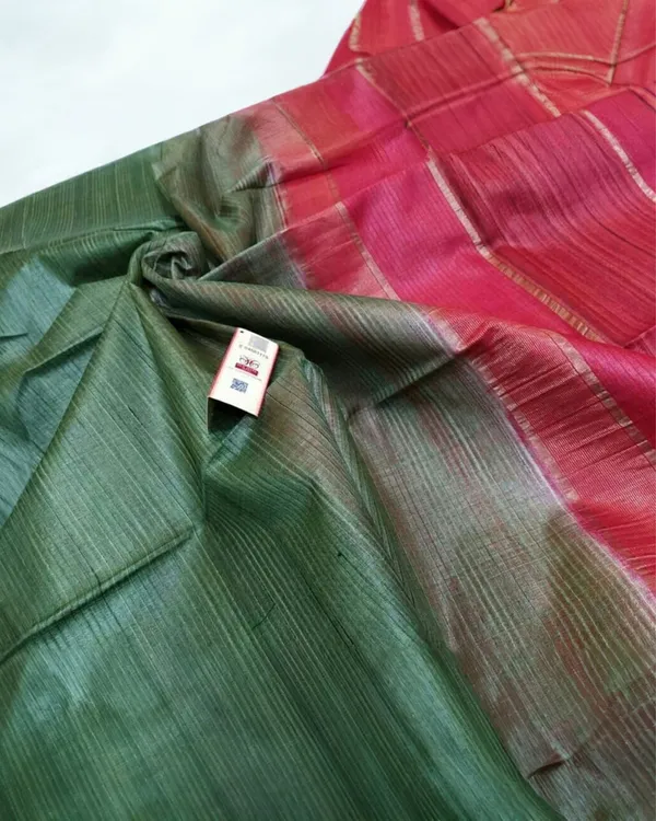 Eri_Silk_Tussar_Striped_Green_Saree