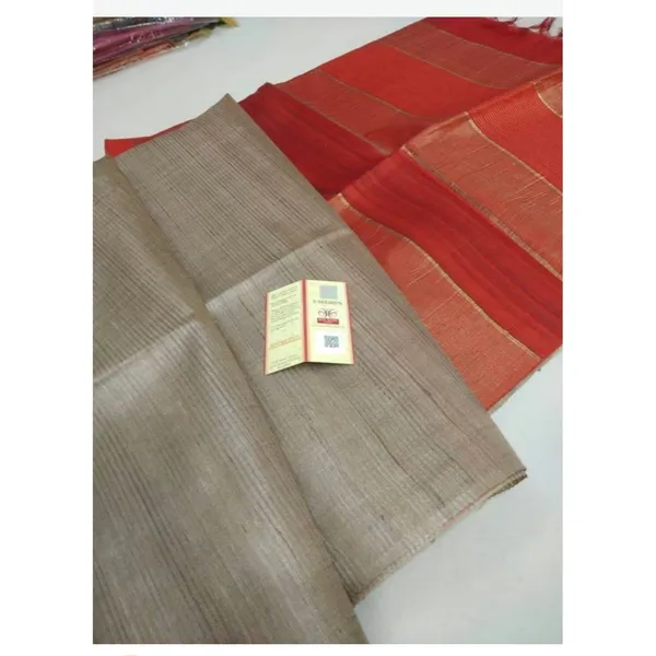 Eri_Silk_Tussar_Striped_Beige_&_Red_Saree