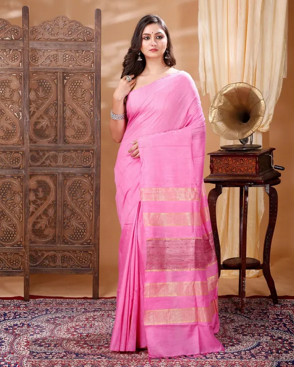 Eri_Silk_Tussar_Striped_Pink_Saree