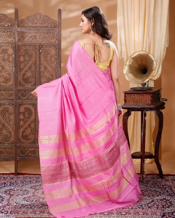 Eri_Silk_Tussar_Striped_Pink_Saree