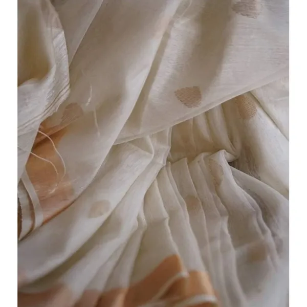 Incandescent_Silk_Linen_White_Saree_Buta
