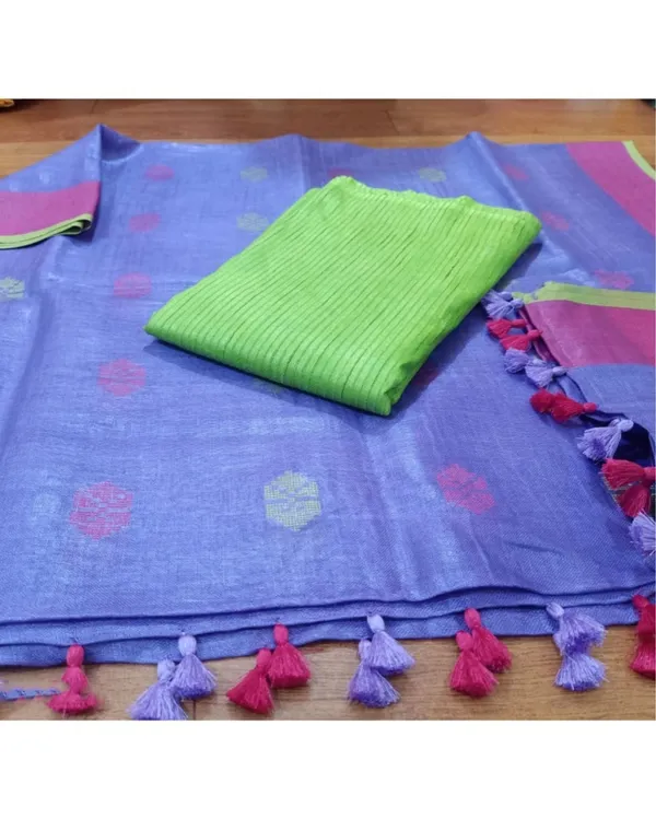 Pure_Linen_Beaming_Purple_Dupatta_&_Katan_Silk_Green_Top_Set