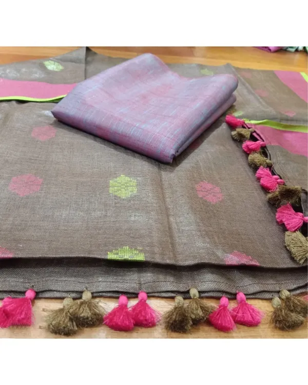 Pure_Linen_Colorful_Gray_Dupatta_&_Katan_Silk_Purple_Top_Set