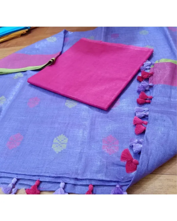 Pure_Linen_Poised_Blue_Dupatta_&_Katan_Silk_Pink_Top_Set