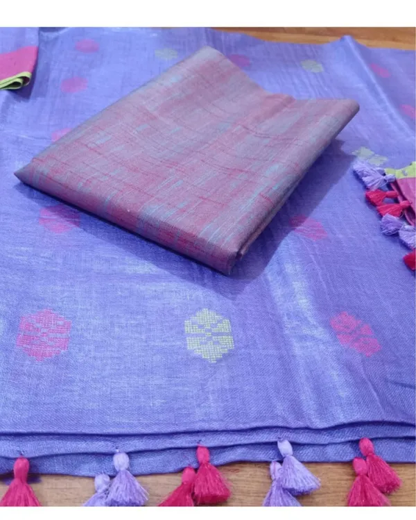 Pure_Linen_Bright_Blue_Dupatta_&_Katan_Silk_Purple_Top_Set