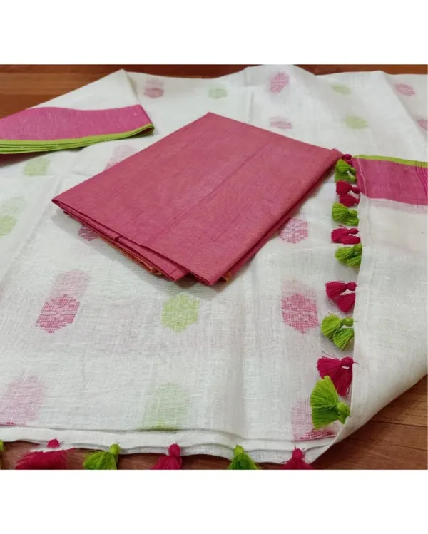 Pure_Linen_Lucid_White_Dupatta_&_Katan_Silk_Pink_Top_Set