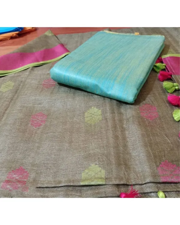 Pure_Linen_Tranquil_Sea_Green_Dupatta_&_Katan_Silk_Blue_Top_Set