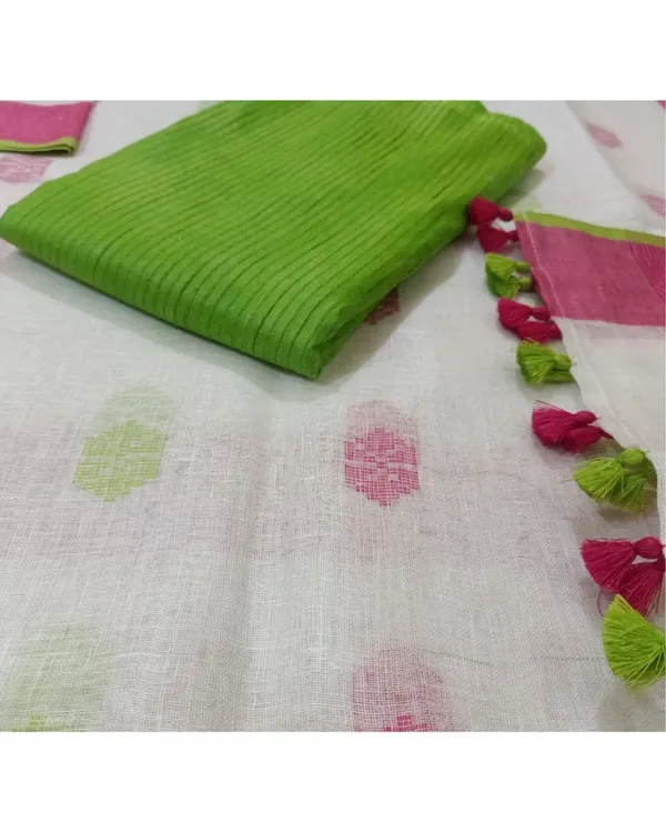 Pure_Linen_Quaint_White_Dupatta_&_Katan_Silk_Green_Top_Set