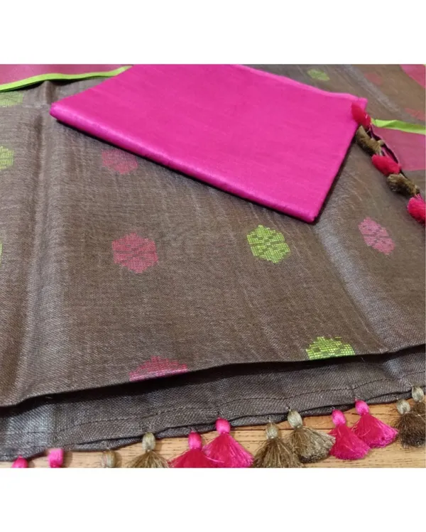 Pure_Linen_Alluring_Brown_Dupatta_&_Katan_Silk_Pink_Top_Set