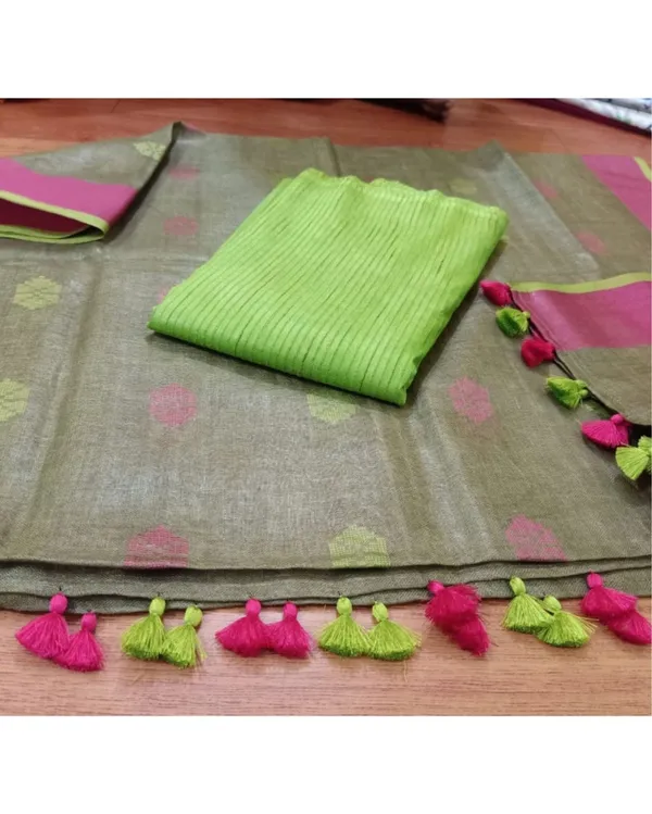 Pure_Linen_Fanciful_Green_Dupatta_&_Katan_Silk_Green_Top_Set