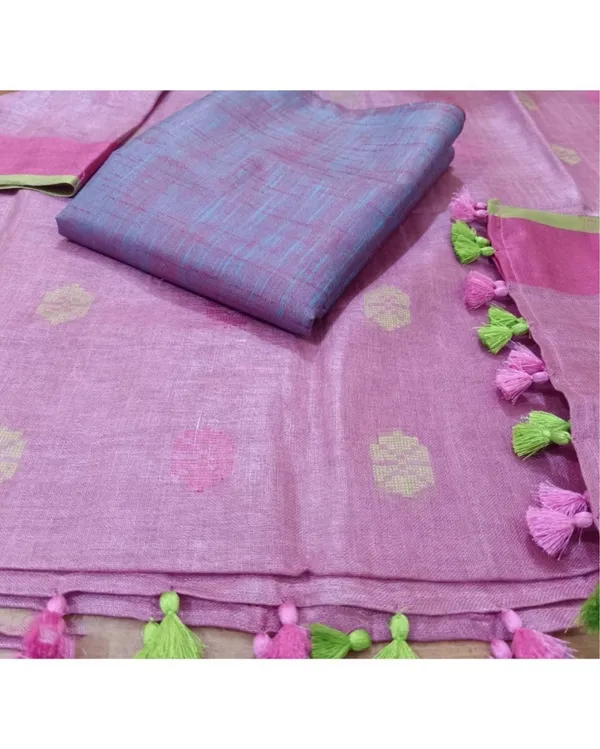Pure_Linen_Idyllic_Pink_Dupatta_&_Katan_Silk_Purple_Top_Set