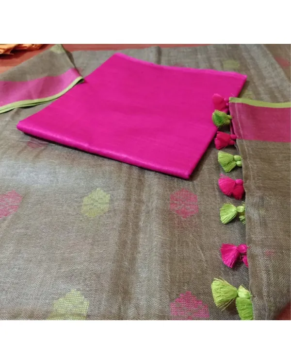 Pure_Linen_Shining_Green_Dupatta_&_Katan_Silk_Pink_Top_Set