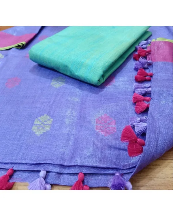 Pure_Linen_Lively_Purple_Dupatta_&_Katan_Silk_Green_Top_Set