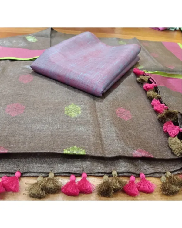 Pure_Linen_Ethereal_Brown_Dupatta_&_Katan_Silk_Purple_Top_Set