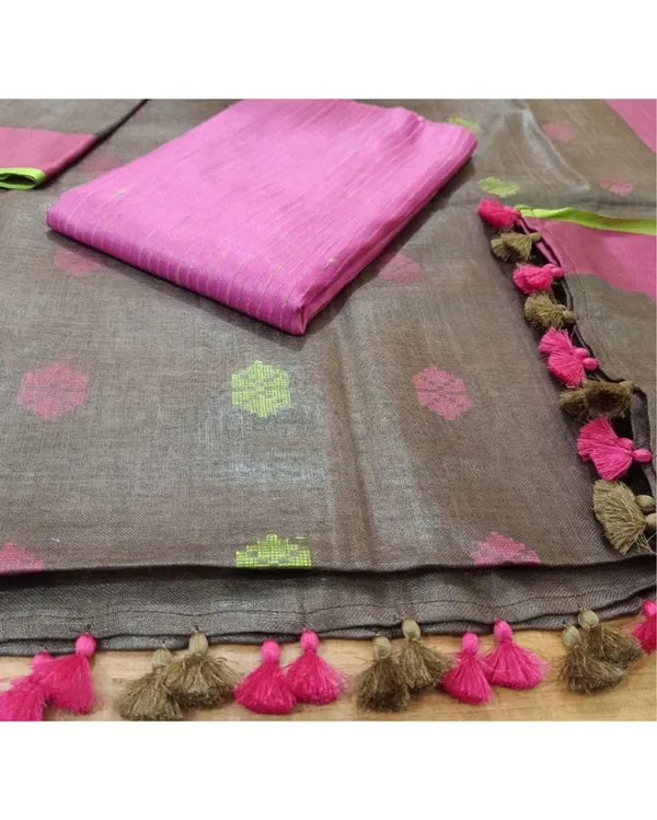 Pure_Linen_Precious_Brown_Dupatta_&_Katan_Silk_Pink_Top_Set