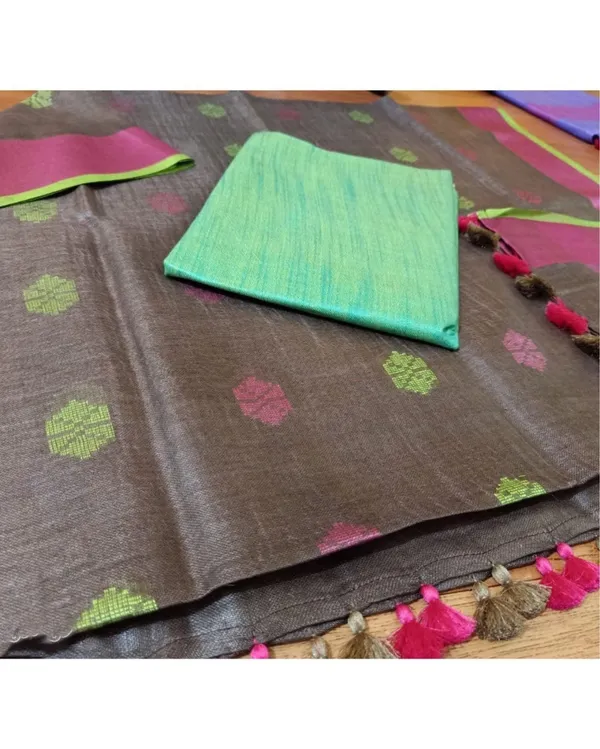 Pure_Linen_Graceful_Brown_Dupatta_&_Katan_Silk_Green_Top_Set