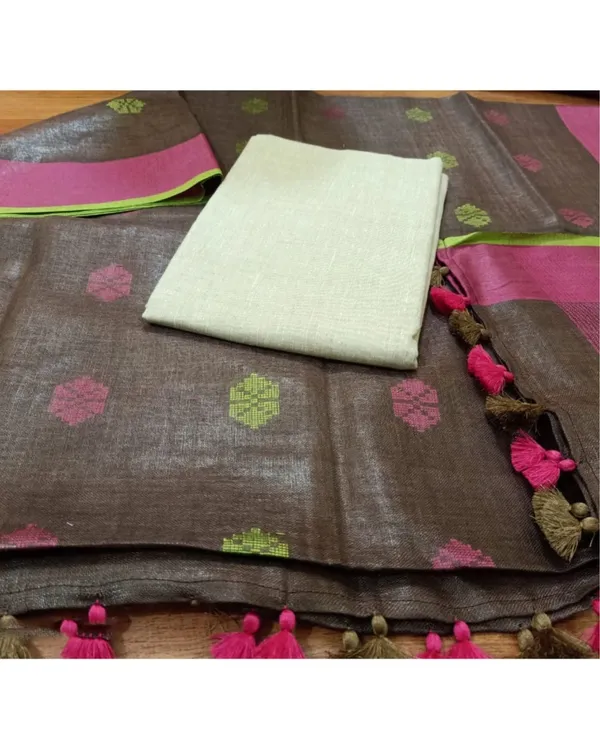 Pure_Linen_Gorgeous_Brown_Dupatta_&_Katan_Silk_White_Top_Set