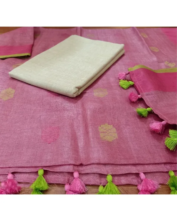 Pure_Linen_Kinetic_Pink_Dupatta_&_Katan_Silk_White_Top_Set